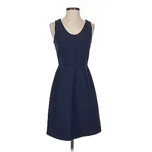 J Crew Scoop Neck Sleeveless Dress A Line Work Cocktail Navy Women 8 B8331 - Picture 1 of 4